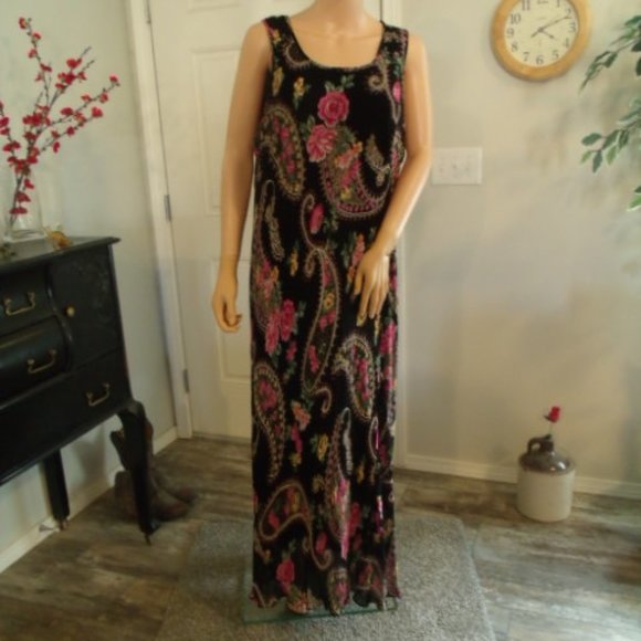 Long Black n Purple Lined Paisley Summer Dress - Picture 1 of 7